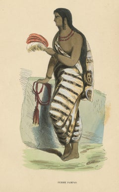 Stampa antica in costume di una donna della Pampa di Wahlen, 1843