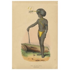 Antique Costume Print of a Papua from Dorey Harbour by Wahlen, 1843