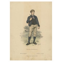 Antique Costume Print of a Peasant Boy from Thuringia in Germany, c.1880
