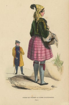 Stampa antica in costume di un contadino di Wenden e una dama di Altenburg di Wahlen