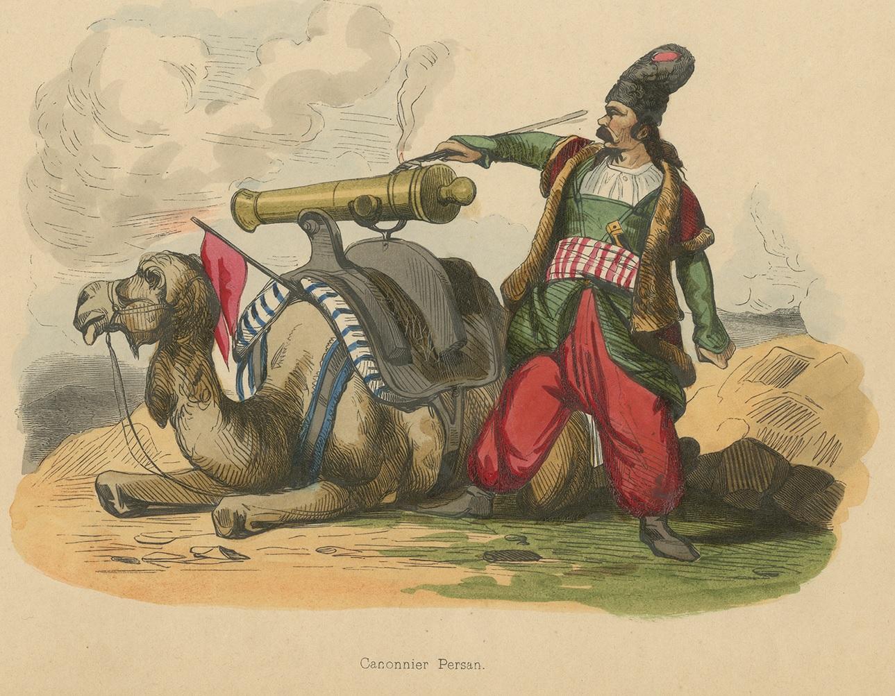 Antique Costume Print of a Persian Gunner by Wahlen, 1843 In Good Condition For Sale In Langweer, NL