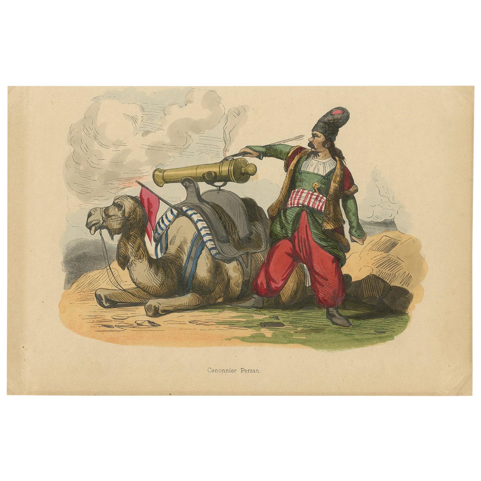 Antique Costume Print of a Persian Gunner by Wahlen, 1843