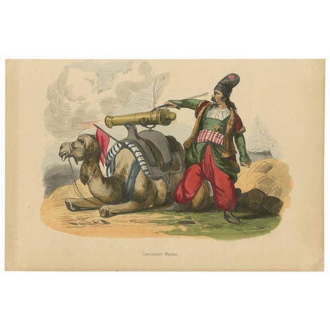 Antique Costume Print of a Persian Gunner by Wahlen, 1843