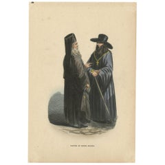 Antique Costume Print of a Priest and Monk from Russia by Wahlen, 1843