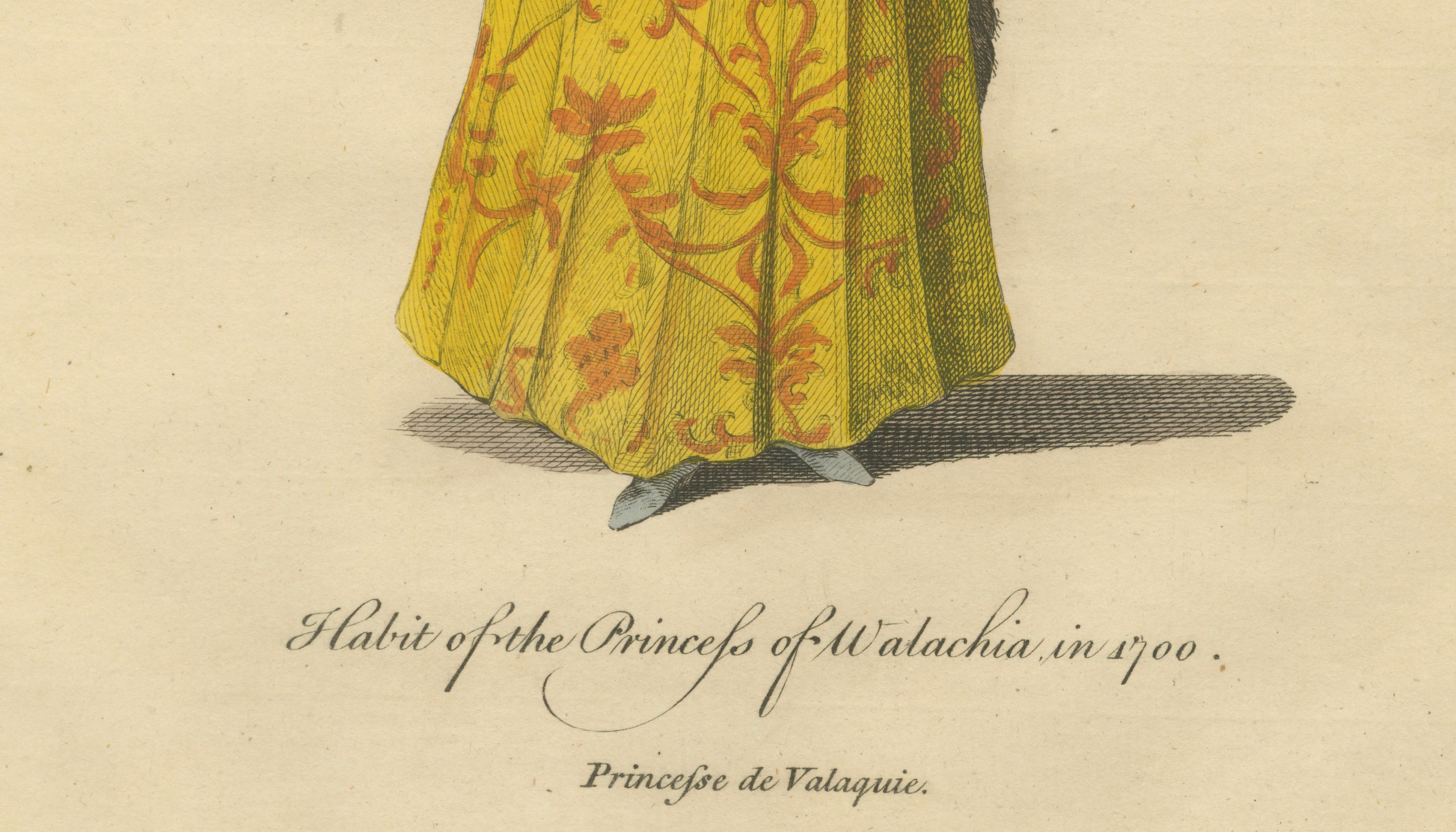 Antique Costume Print of a Princess of Wallachia, Engraving Jefferys, 1749