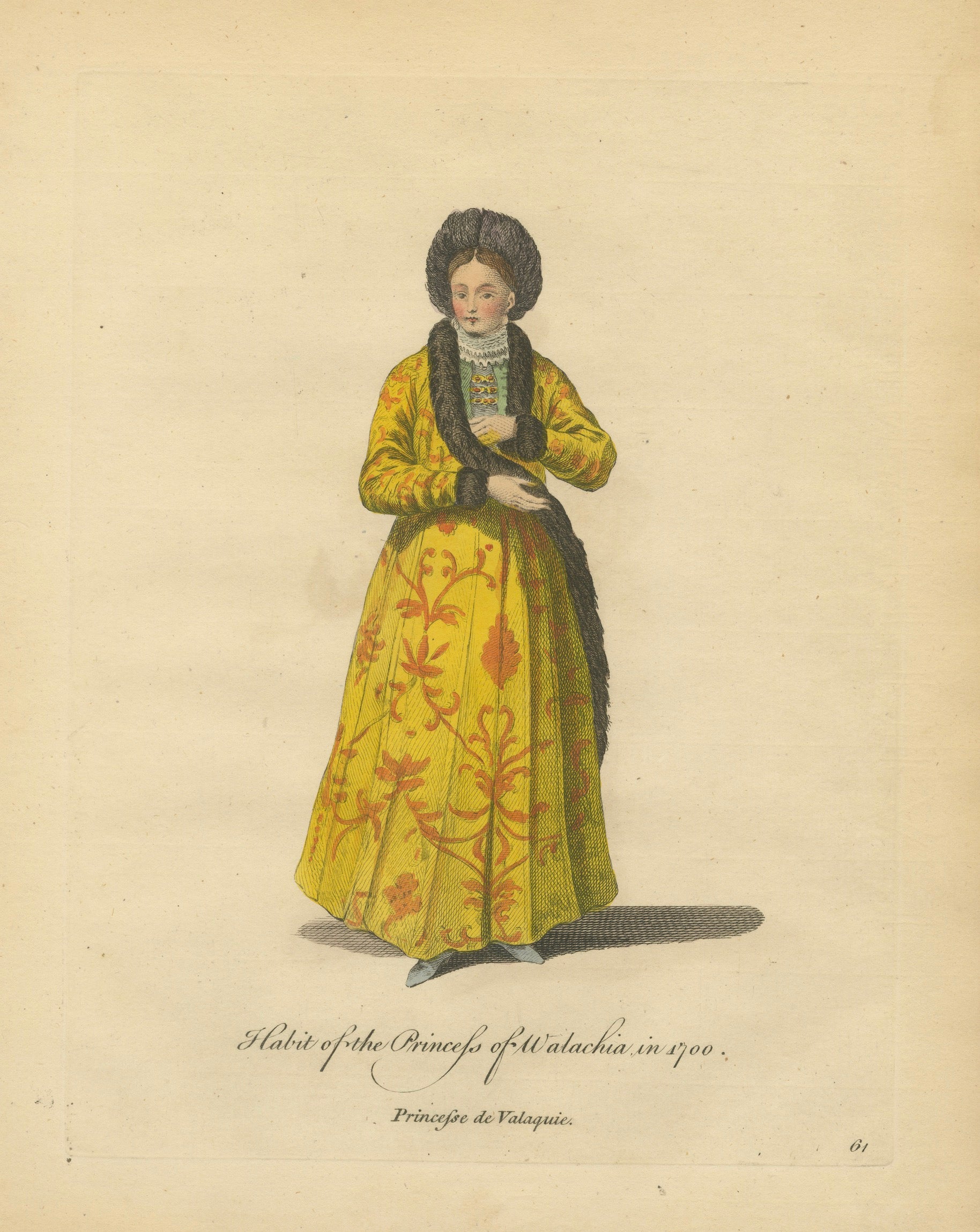 Antique Costume Print of a Princess of Wallachia, Engraving Jefferys, 1749