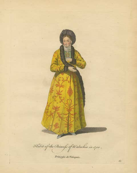 Antique Costume Print of a Princess of Wallachia, Engraving Jefferys, 1749