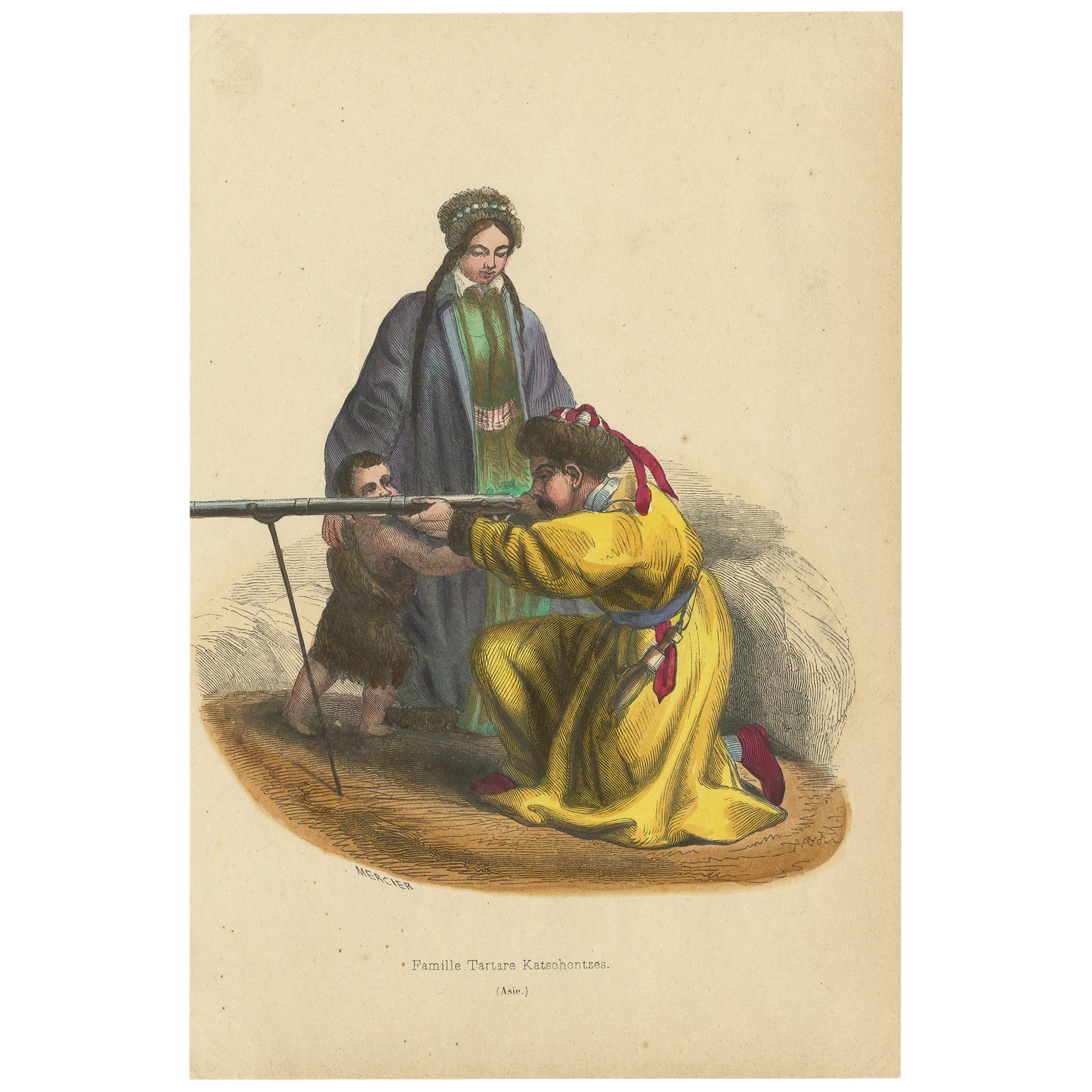 Antique Costume Print of a Tatar Family by Wahlen, '1843' For Sale