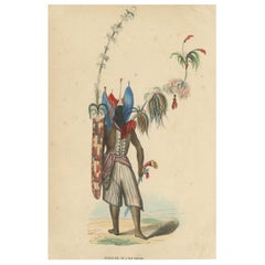 Antique Costume Print of a Warrior of Solor Island by Wahlen, '1843'