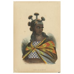 Antique Costume Print of a Warrior of the Sandwich Islands by Wahlen, 1843