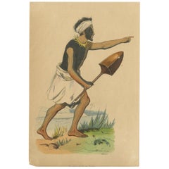 Stampa antica in costume di un guerriero di Tongatapu di Wahlen, 1843