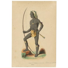Antique Costume Print of a Warrior of Vanikoro Island by Wahlen, 1843