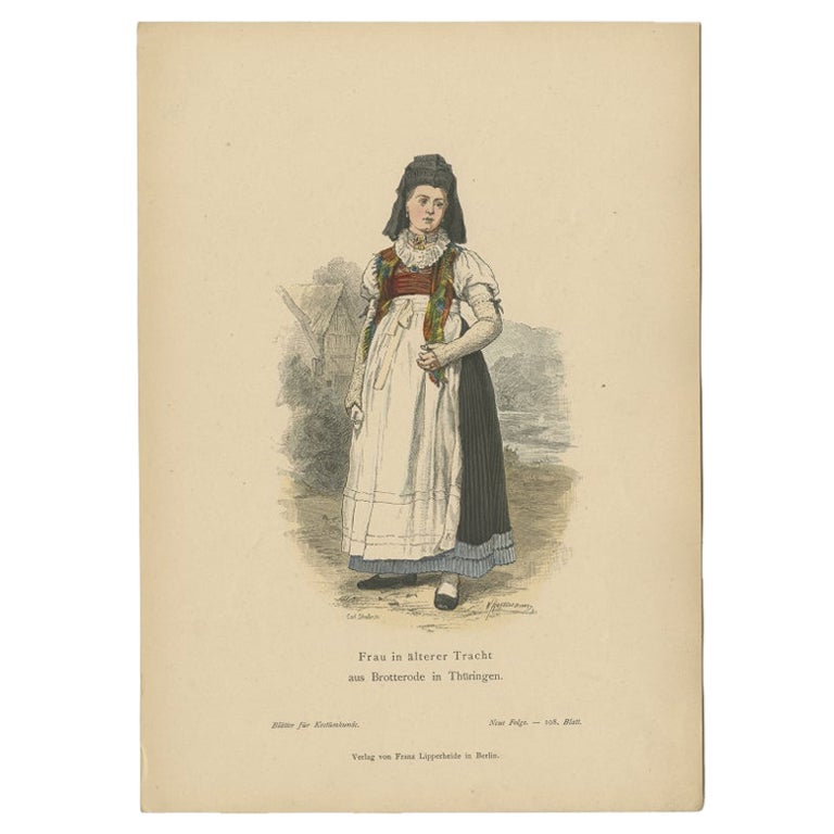 Antiker antiker Kostümdruck einer Frau aus Brotterode „Thuringia“ in Deutschland, 1880