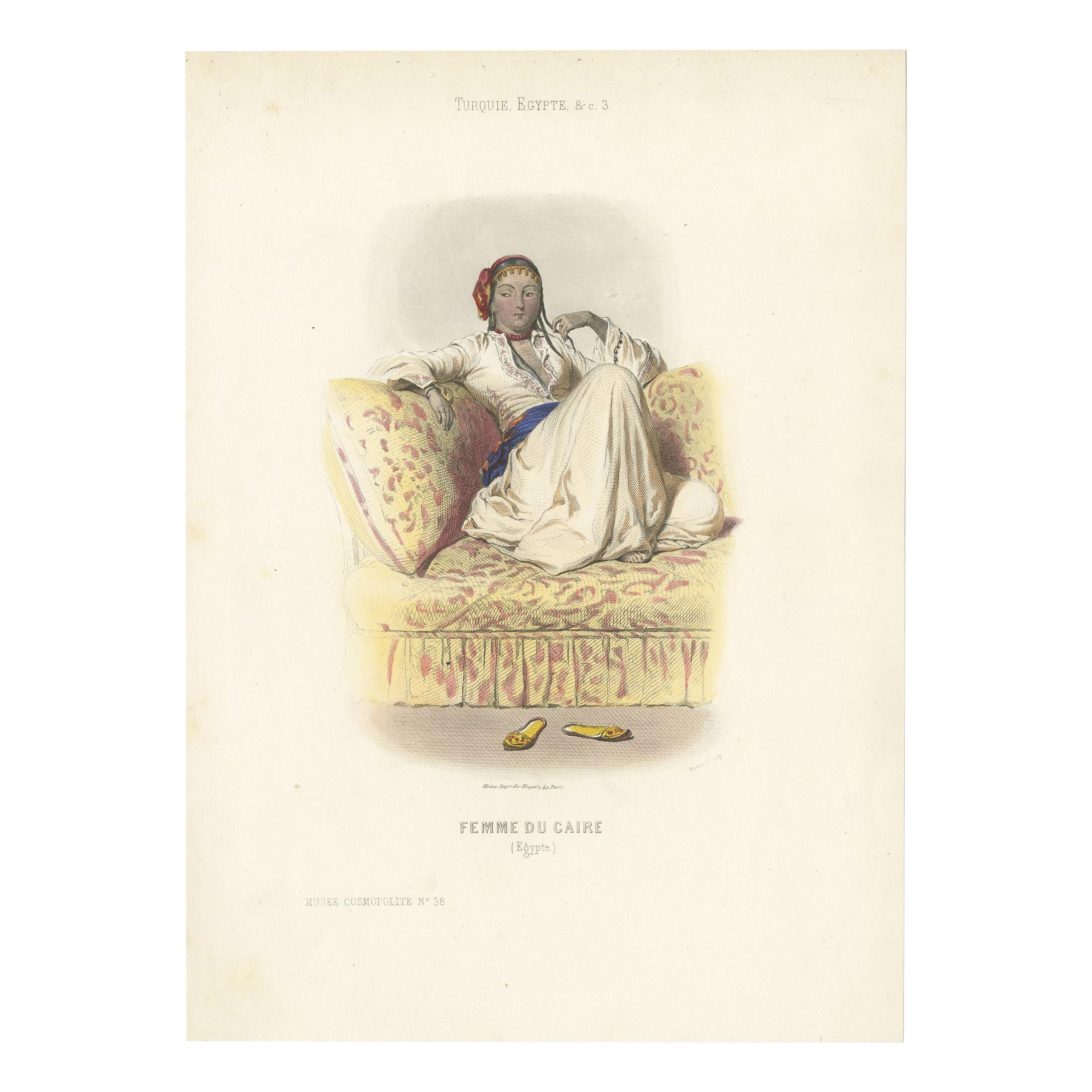 Antique Costume Print of a Woman from Cairo, 1850