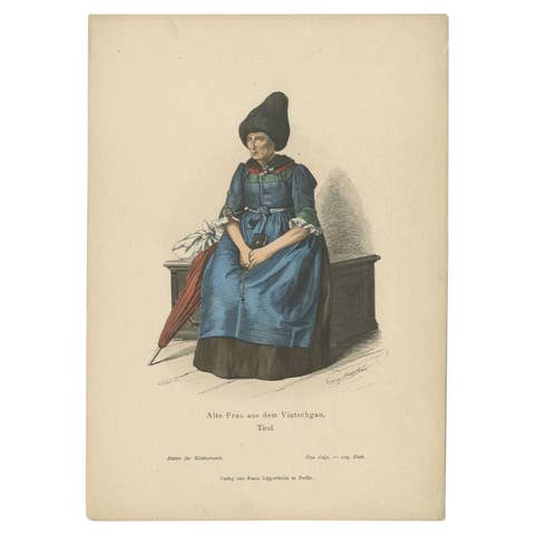Antique Costume Print of a Woman from Vinschgau 'Tyrol' by Lipperheide, c.1880