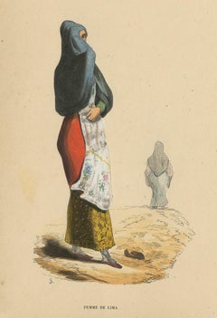 Antique Costume Print of a Woman in Lima by Wahlen, 1843