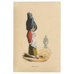 Antique Costume Print of a Woman in Lima by Wahlen, 1843