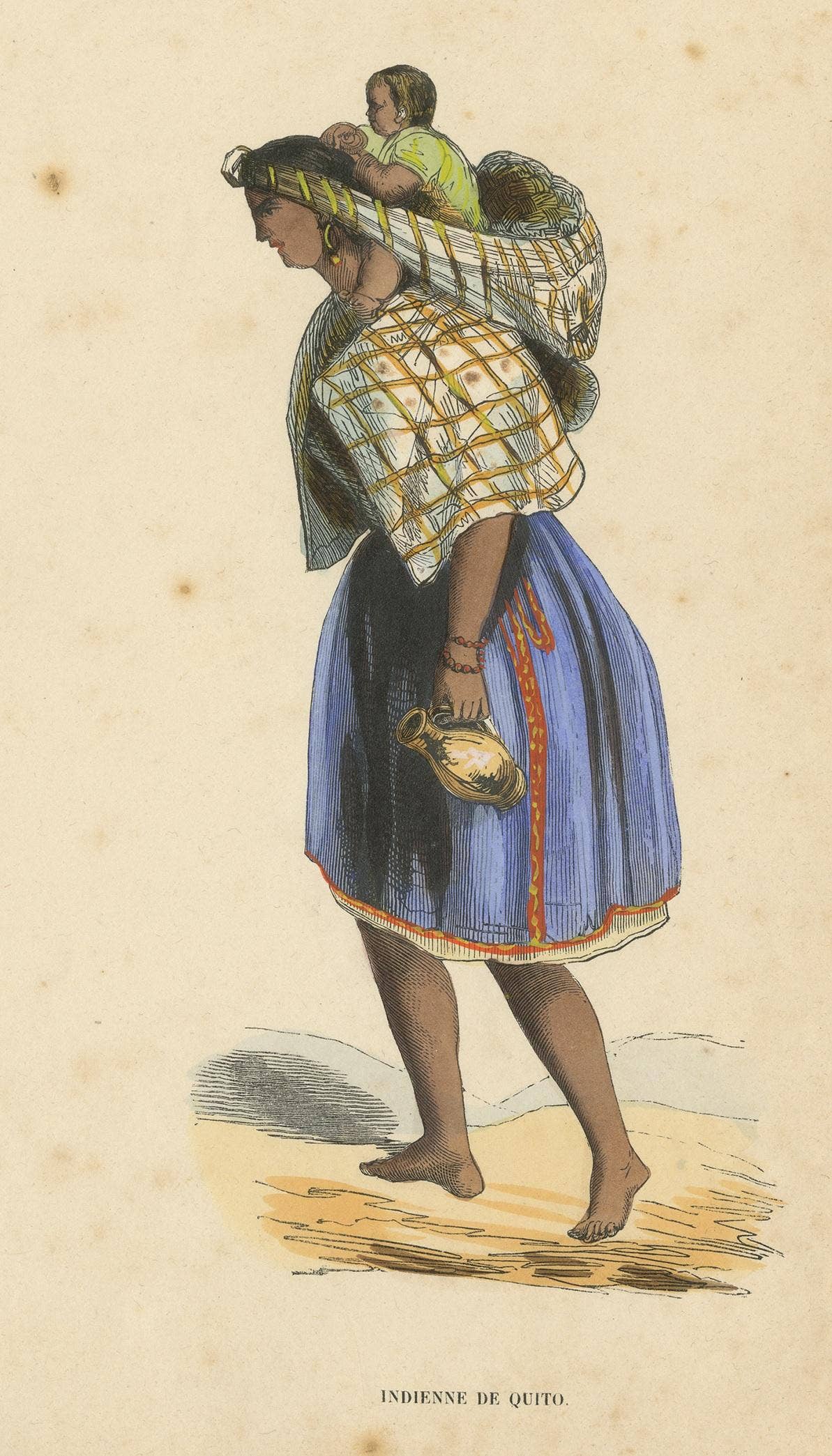 Antique Costume Print of a Woman in Quito by Wahlen, 1843
