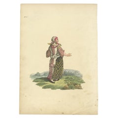 Antiker antiker Kostümdruck einer finnischen Frau in ihrem Urlaubskleid, 1811