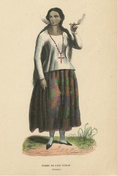 Antique Costume Print of a Woman of Guam by Wahlen, 1843