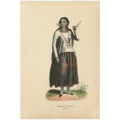 Impression de costume ancien d'une femme de mousse par Wahlen, 1843