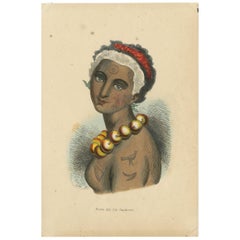 Antique Costume Print of a Woman of the Sandwich Islands by Wahlen, 1843
