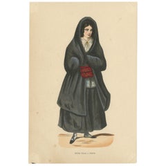 Antique Costume Print of a Young Lady in Porto by Wahlen, 1843