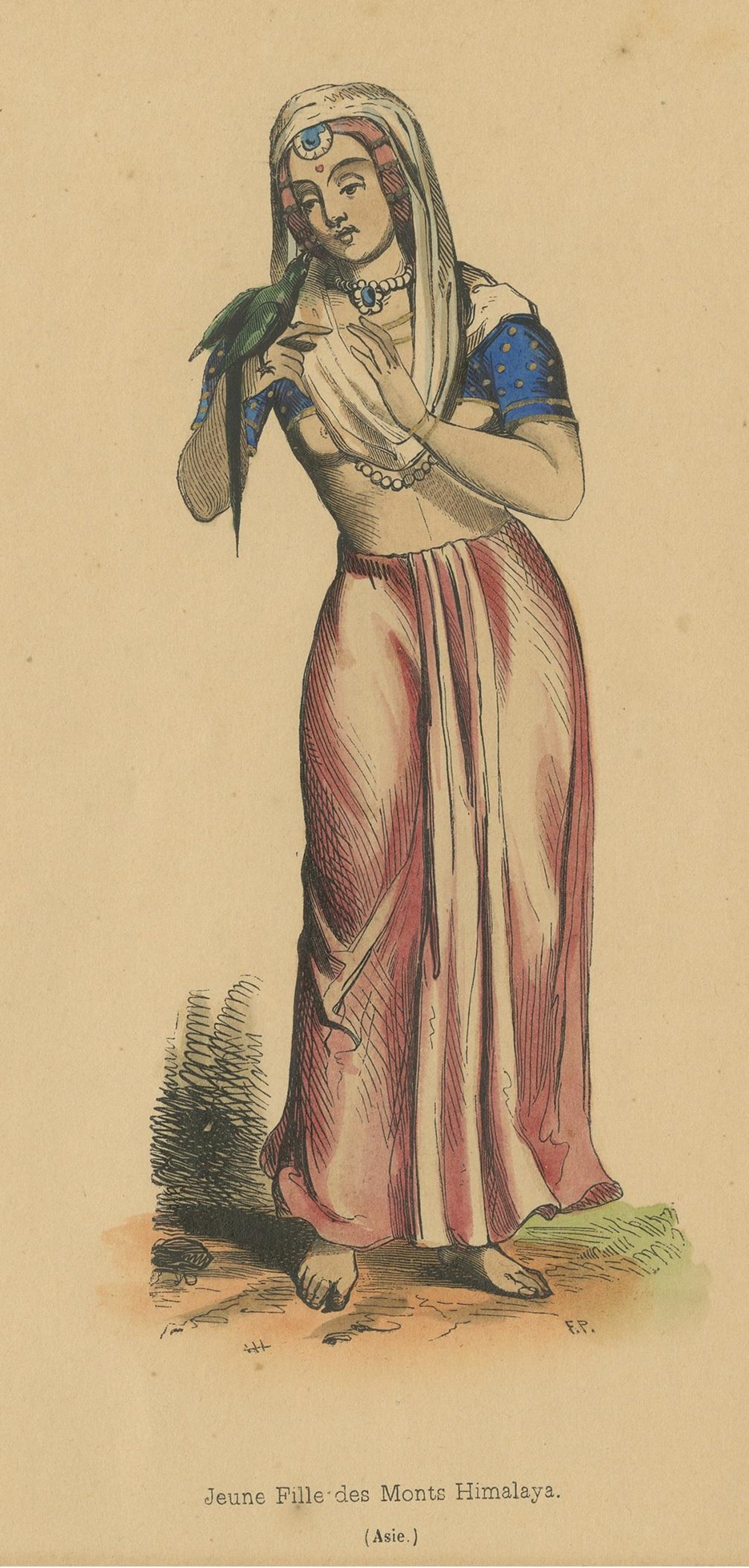 Antique Costume Print of a Young Lady of Mount Himalayas by Wahlen '1843'  For Sale at 1stDibs