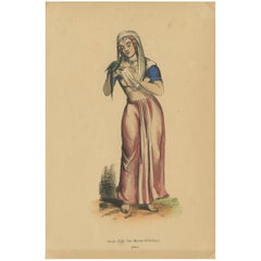 Antique Costume Print of a Young Lady of Mount Himalayas by Wahlen '1843'