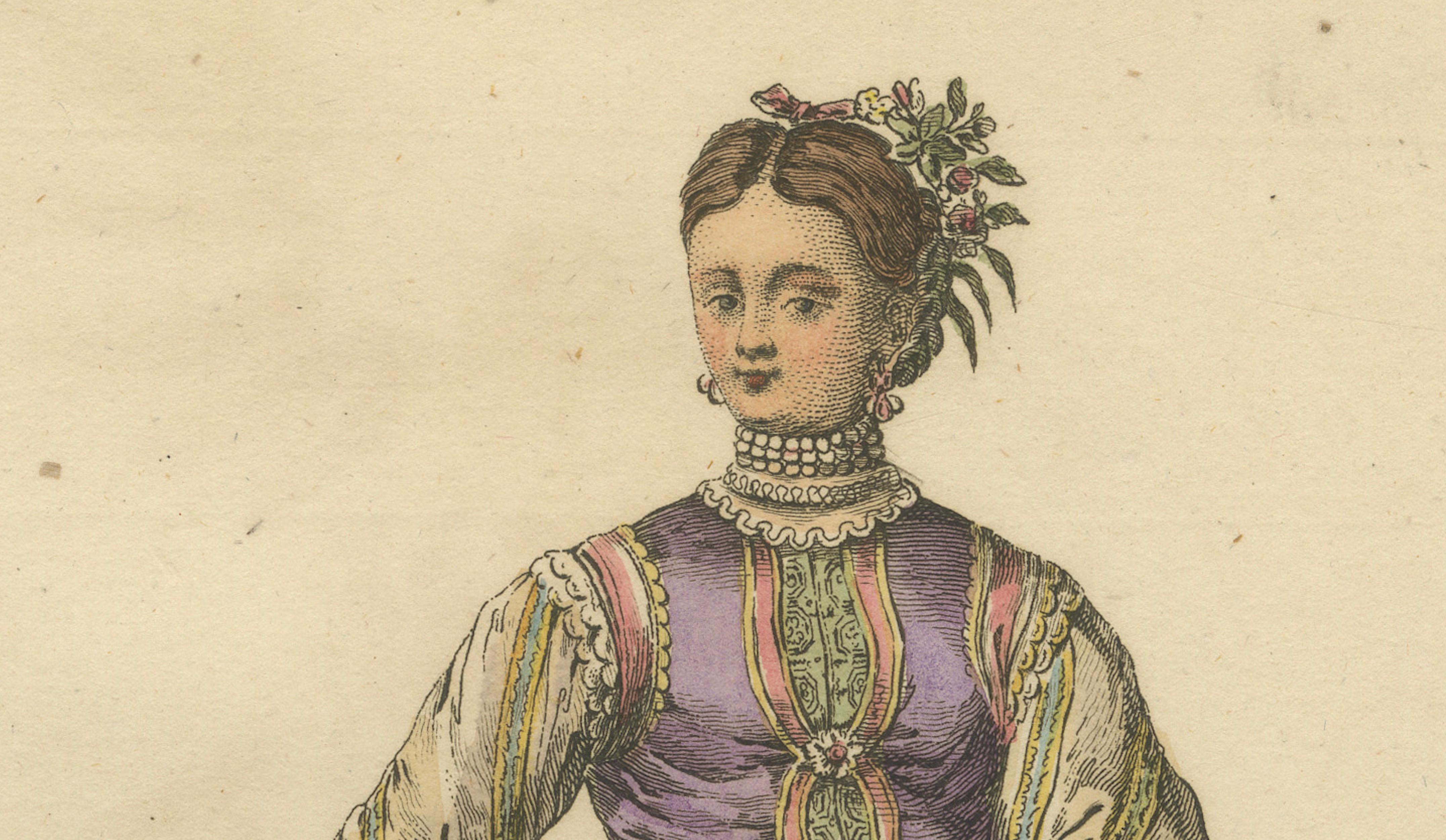 Antique Costume Print of a Young Lady of Wallachia, Engraving Jefferys, 1749