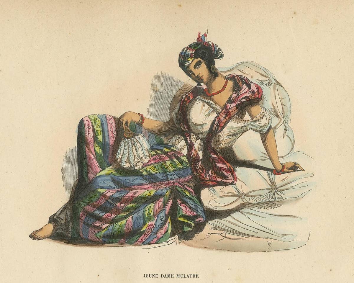 Antique Costume Print of a Young Mulatta by Wahlen, 1843