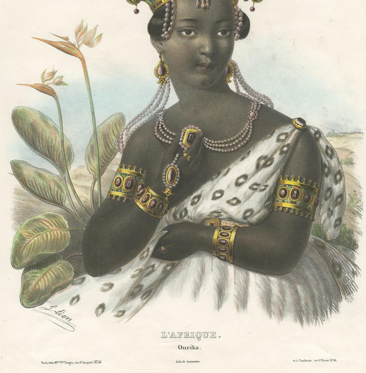 Antique Costume Print of Africa by Lemercier, circa 1840' In Good Condition In Langweer, NL