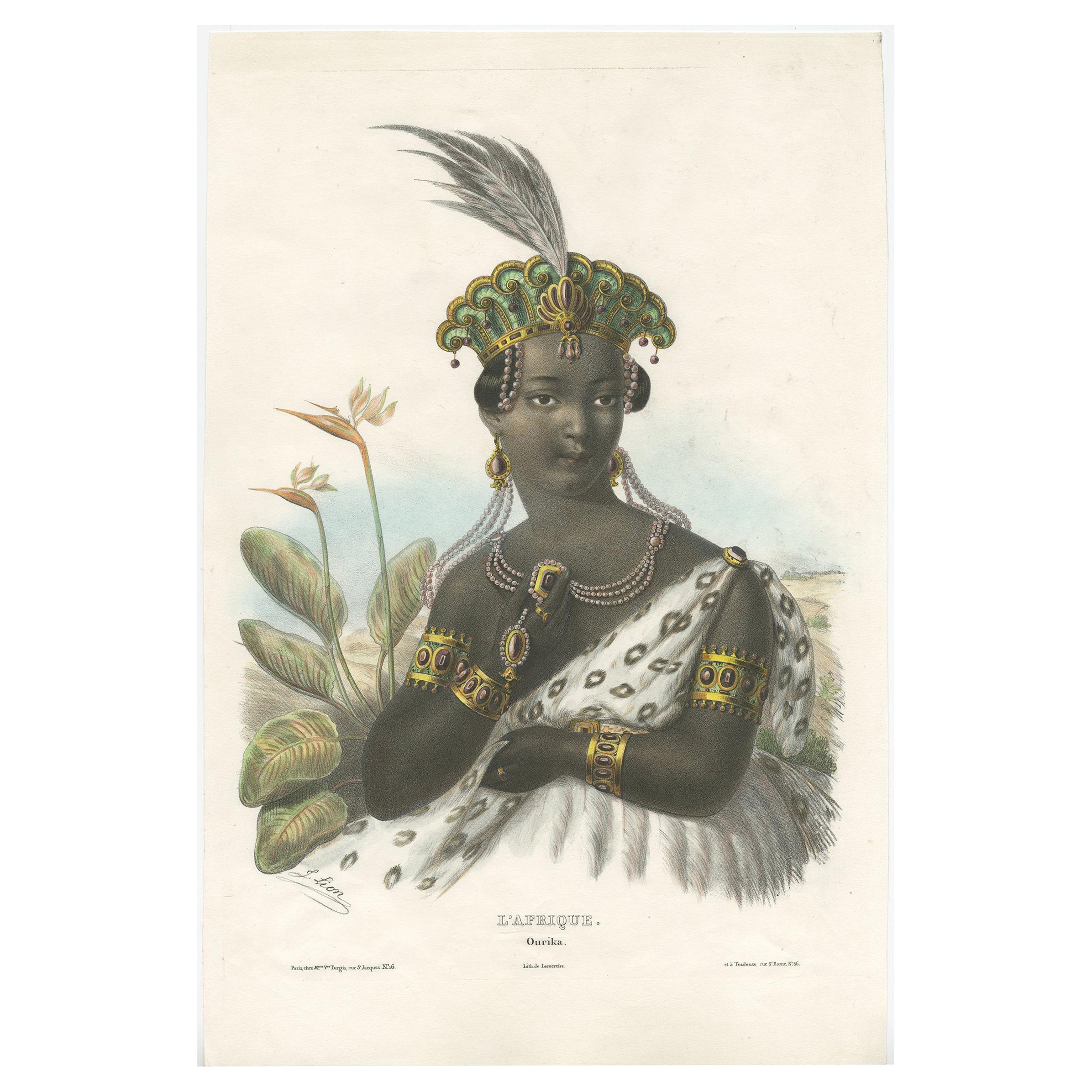 Antique Costume Print of Africa by Lemercier, circa 1840'