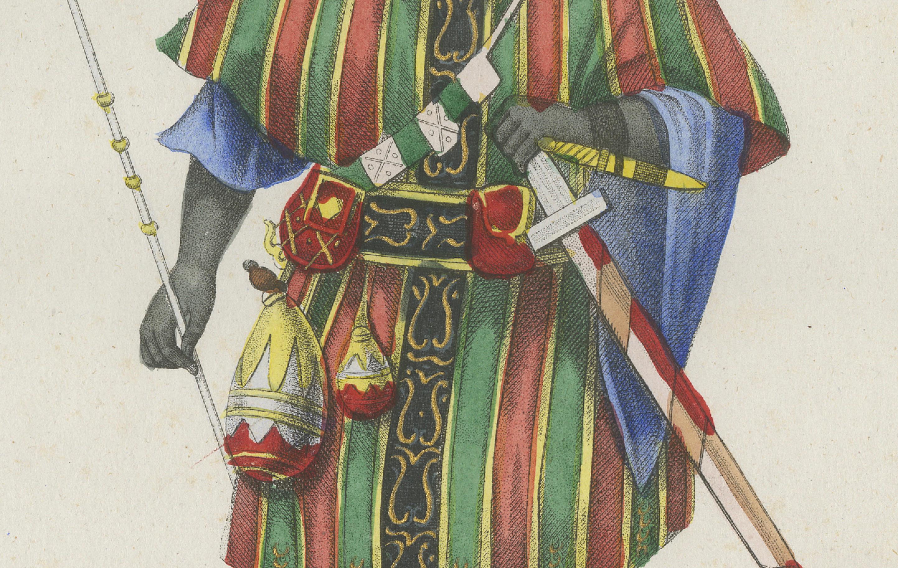 Antiker Kostümdruck eines afrikanischen Prinzen in Zeremonienkleidung, 1854 (Französisch) im Angebot