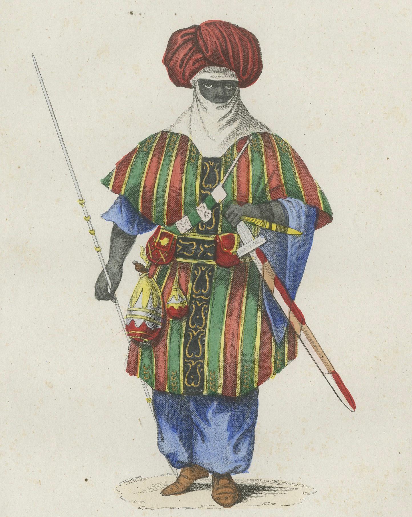 Antiker Kostümdruck eines afrikanischen Prinzen in Zeremonienkleidung, 1854 (19. Jahrhundert) im Angebot