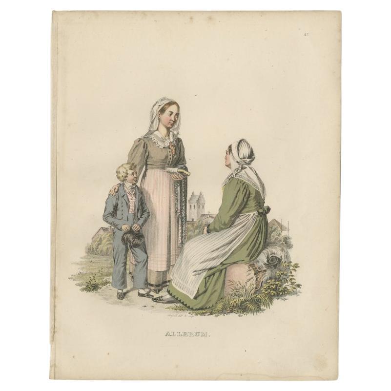 Antique Costume Print of Allerum in Sweden, c.1864 For Sale