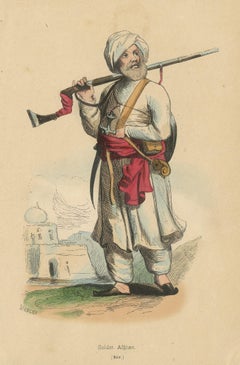 Stampa antica in costume di un soldato afgano di Wahlen, "1843