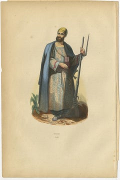 Antique Costume Print of an Arab 'Douran' with Weapons in Asia, 1843