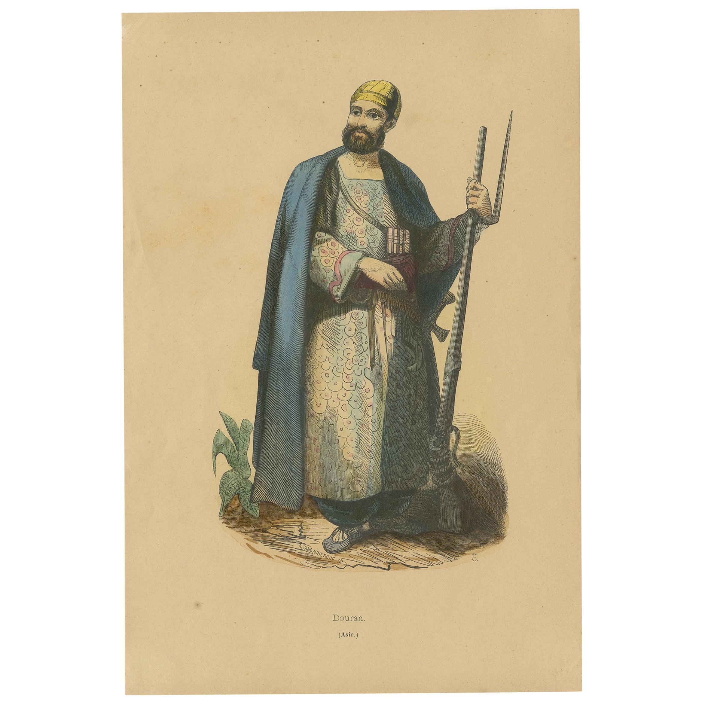 Impression ancienne de costume d'un homme arabe par Wahlen '1843'