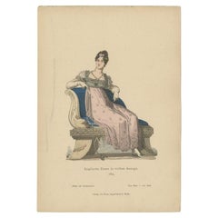 Antique Costume Print of an English Lady in 1814, Published in 1880