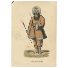 Antique Costume Print of an Eskimo Archer by Wahlen, 1843