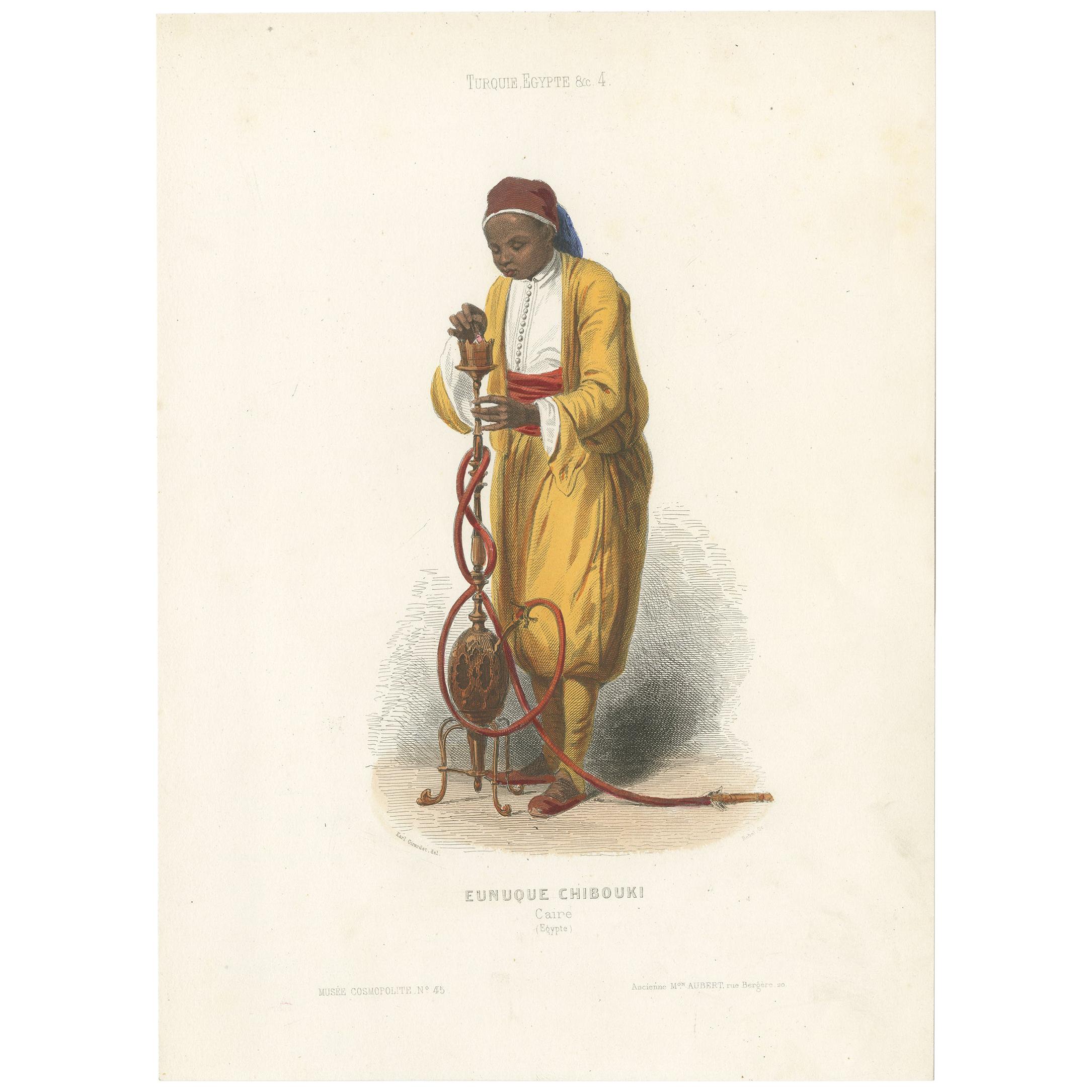 Antique Costume Print of an Eunuch from Cairo, 1850 For Sale
