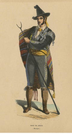 Stampa antica in costume di un abitante di Jerez di Wahlen, 1843