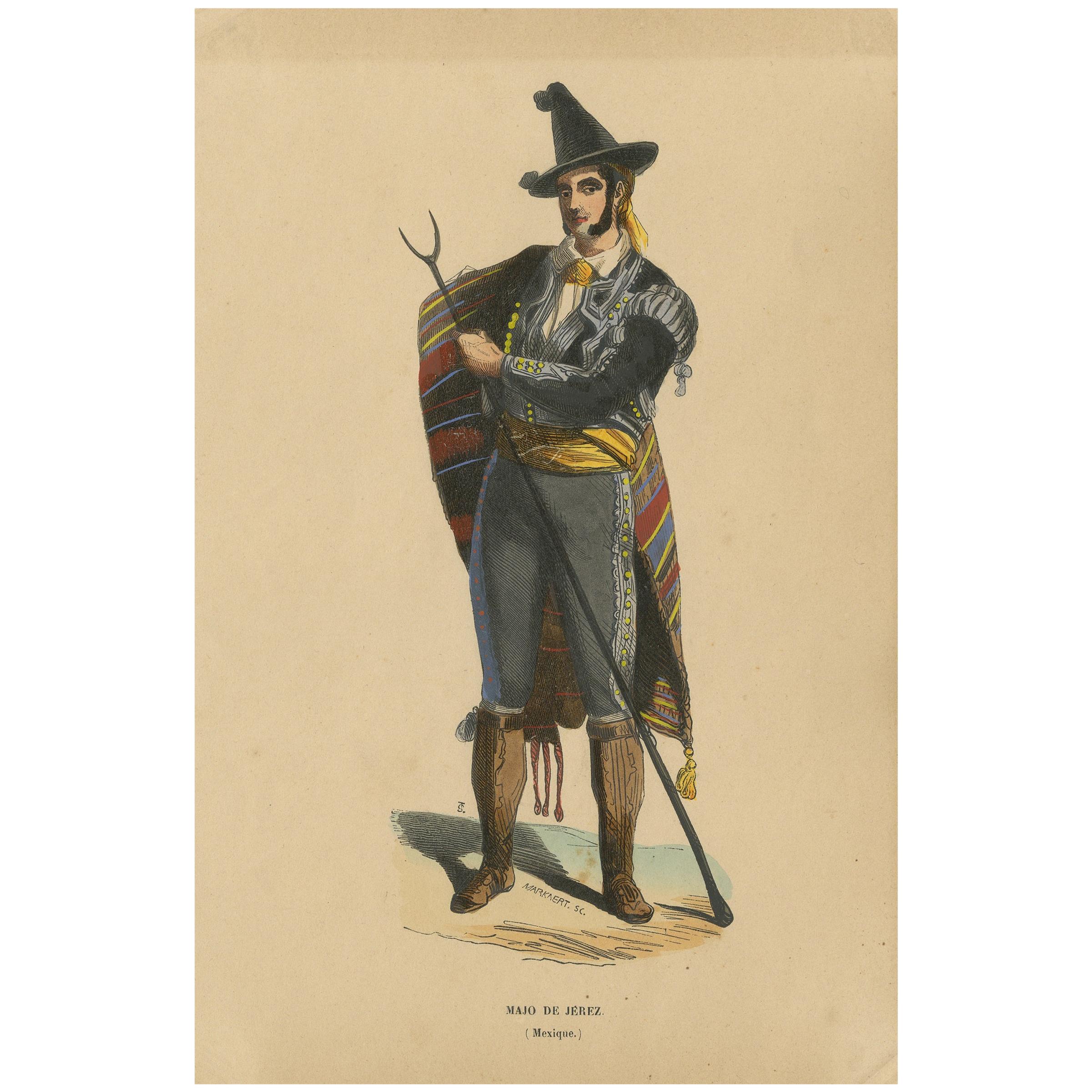 Antique Costume Print of an Inhabitant of Jerez by Wahlen, 1843