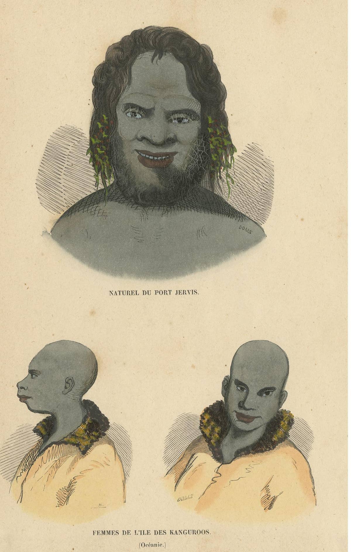 Antique Costume Print of an Inhabitant of Port Jervis & Women of Kangaroo Island