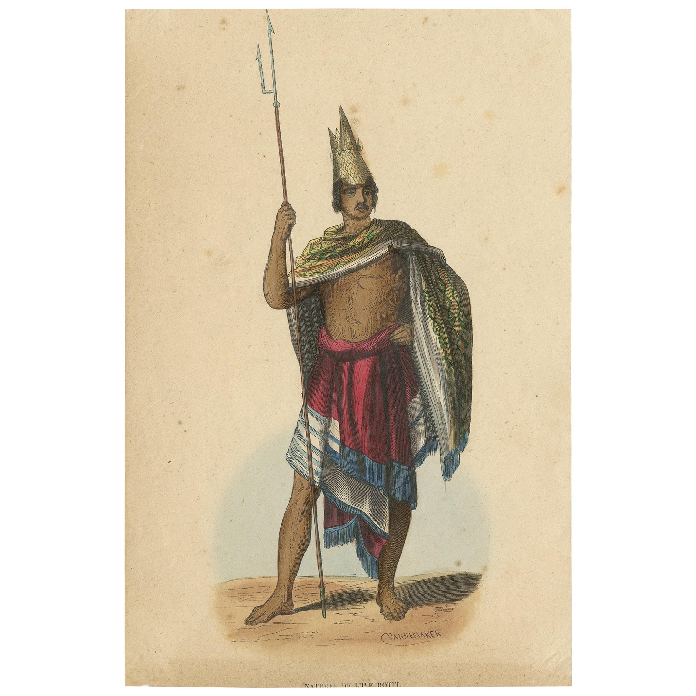 Antique Costume Print of an Inhabitant of Rote Island by Wahlen, 1843
