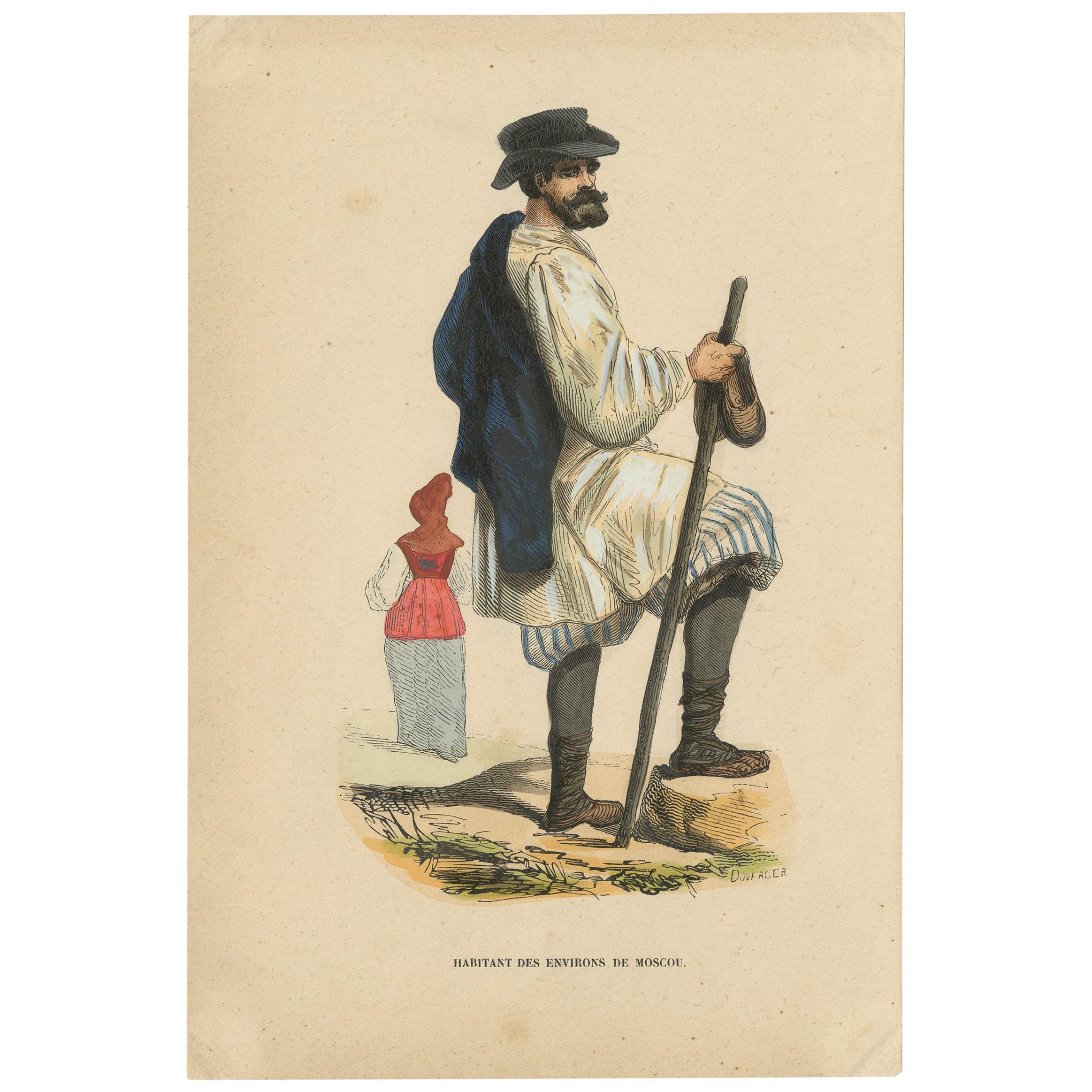 Antique Costume Print of an Inhabitant of the Region of Moscow by Wahlen, 1843
