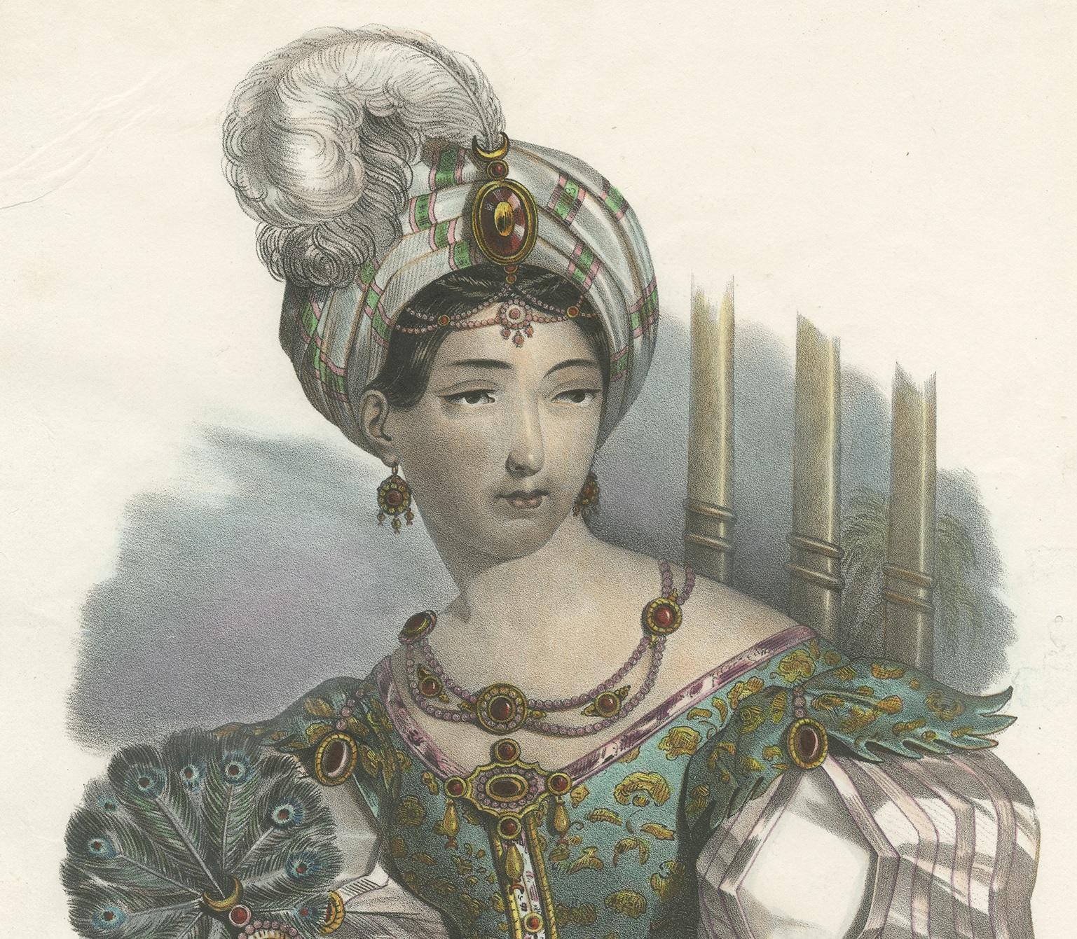 Impression de costumes anciens d'Asie par Lemercier, vers 1840 Bon état - En vente à Langweer, NL