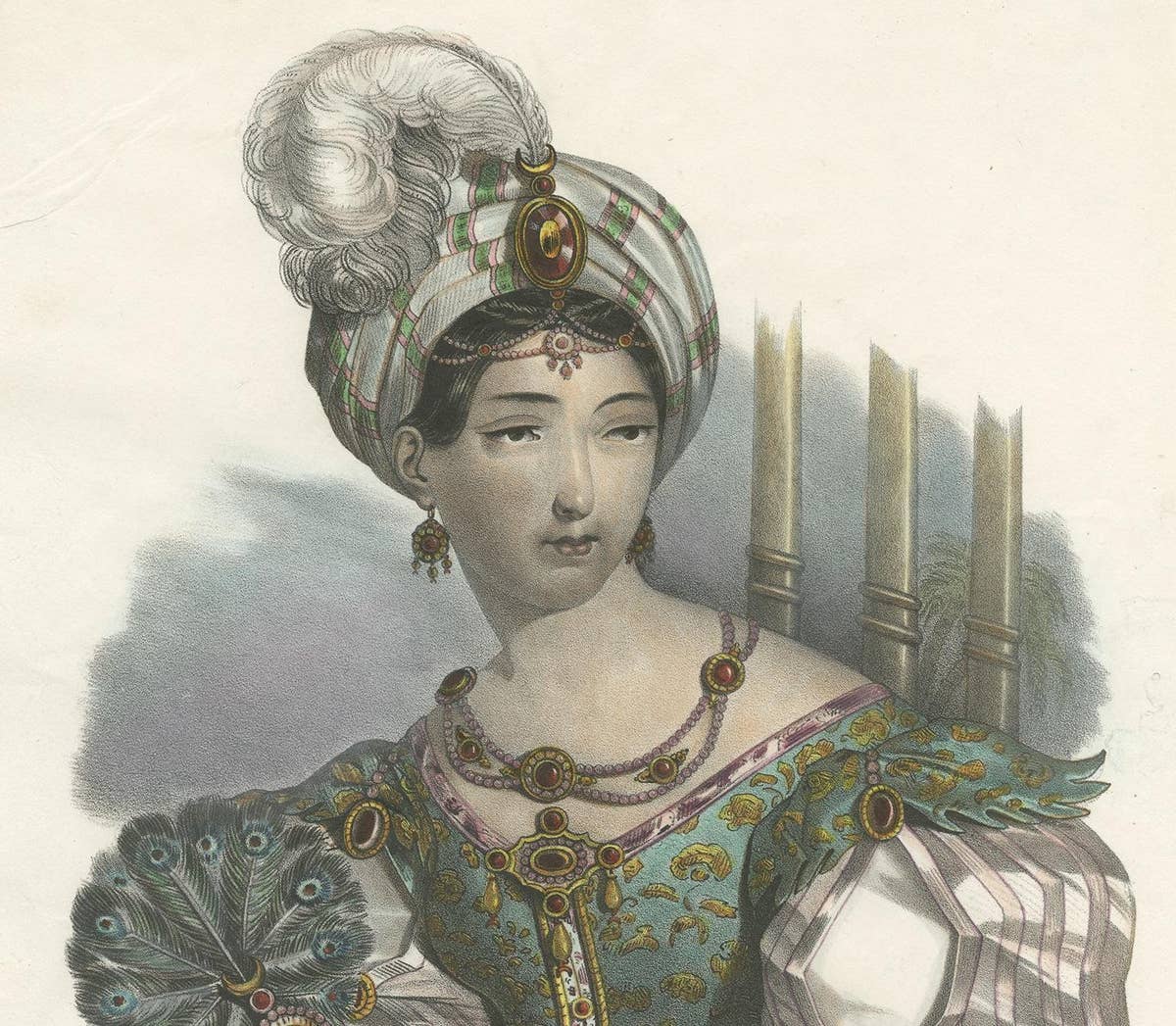 Antique Costume Print of Asia by Lemercier, circa 1840