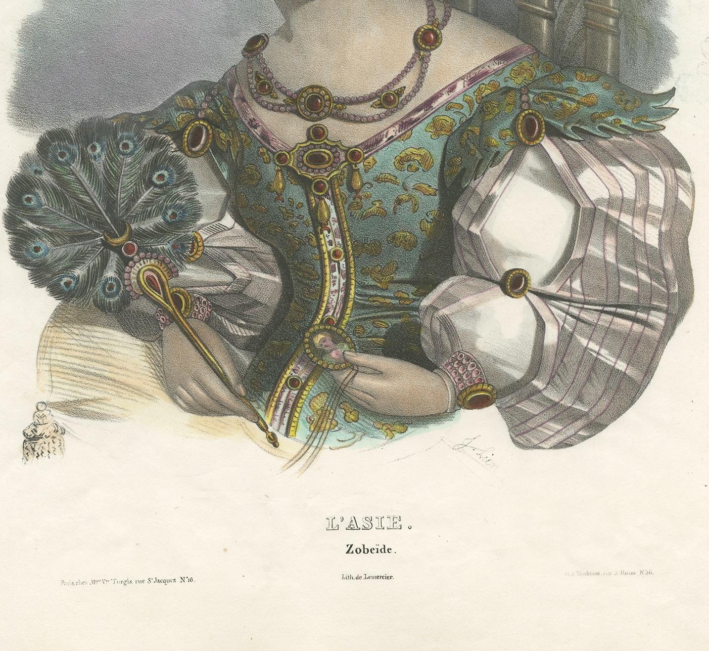 19th Century Antique Costume Print of Asia by Lemercier, circa 1840 For Sale